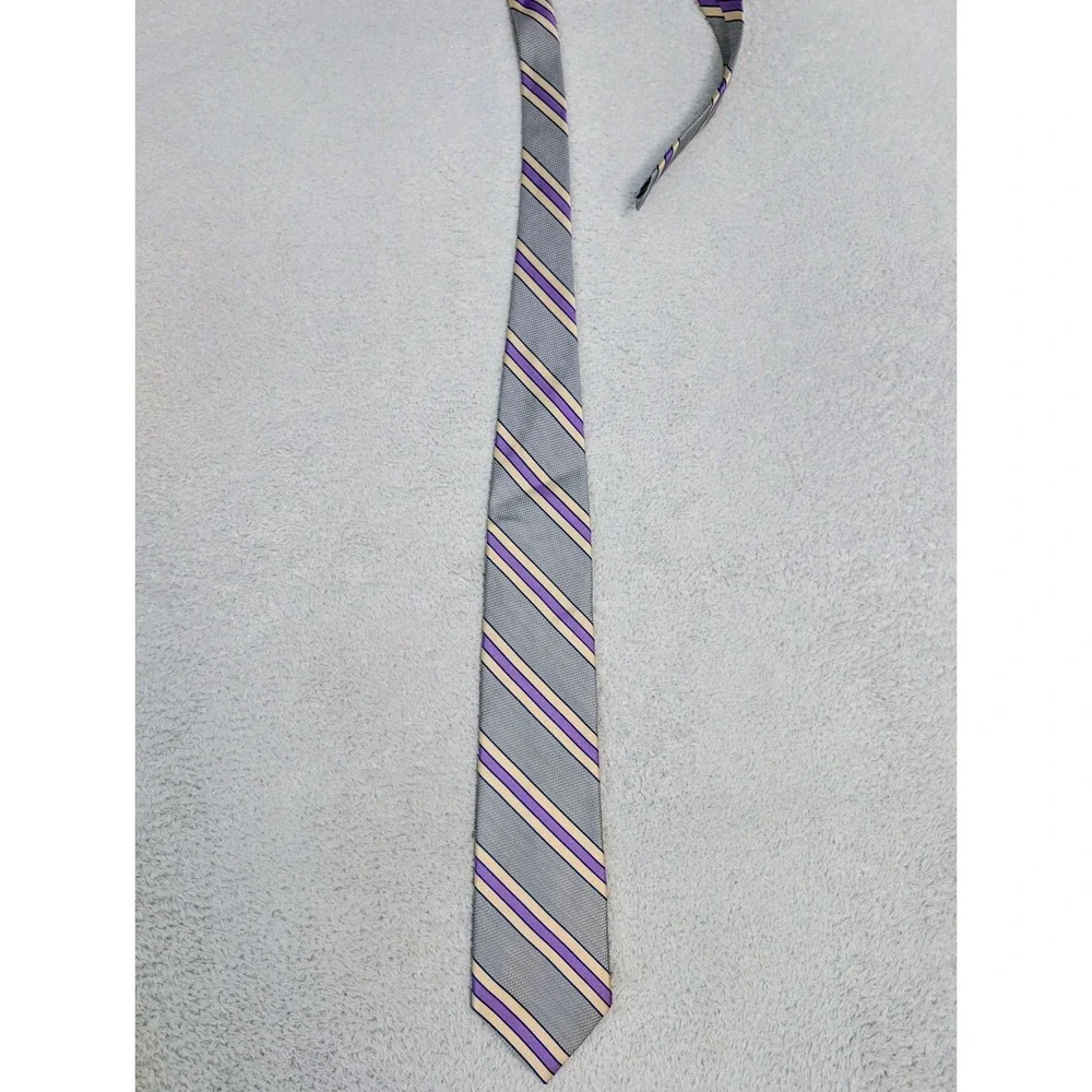 VTG Brooks‎ Brothers Tie Mens Necktie Purple Silver Makers Striped Silk USA MADE